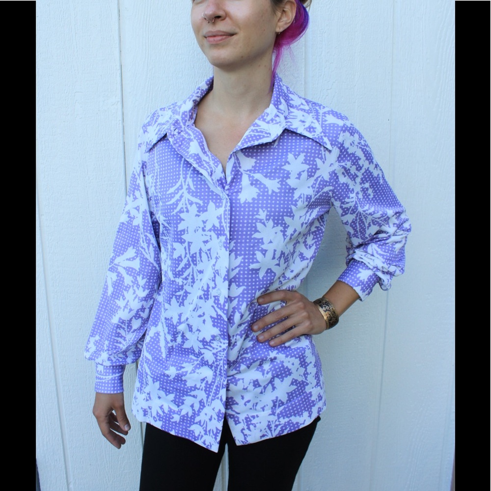 Vintage Purple Floral/Polkadot Queens Casual Blouse